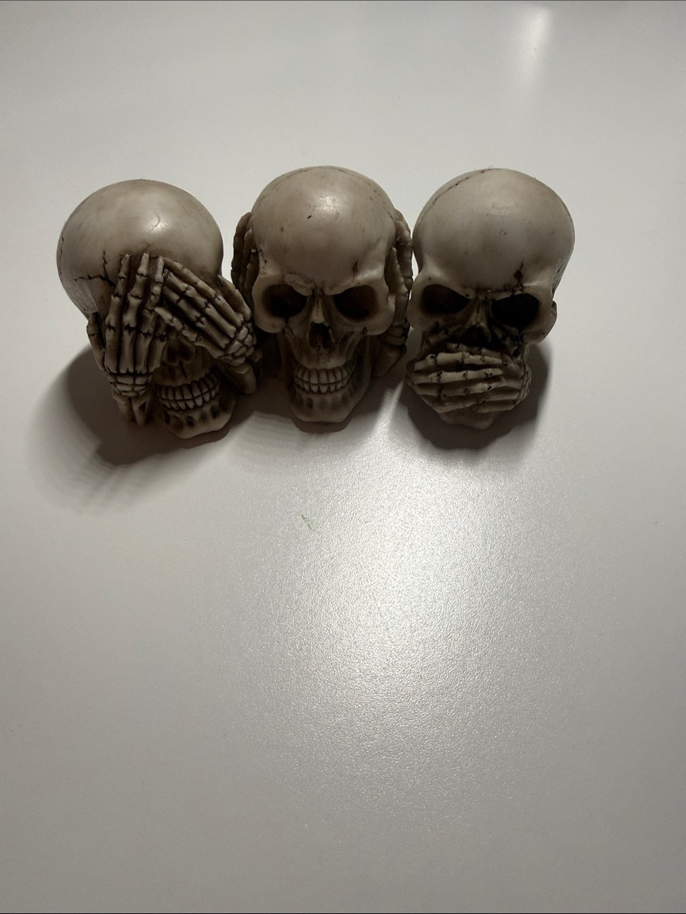 Three Skull Figurines - See No Evil Trio in Bone White